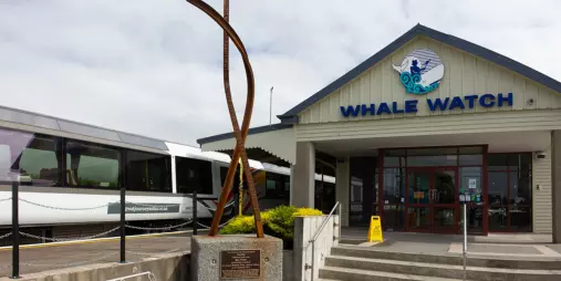 Coastal Pacific train outside Whale Watch station in Kaikōura, New Zealand
